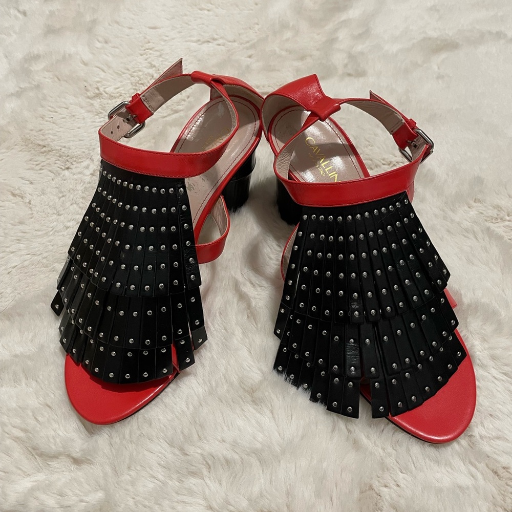 Red and Black Leather Cavallini Sandals